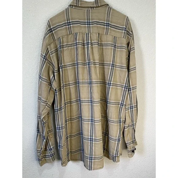 The Foundry‎ Flannel Long Sleeve Shirt Men's XLT Tall Tan/Gray Plaid Button Up - Picture 3 of 5